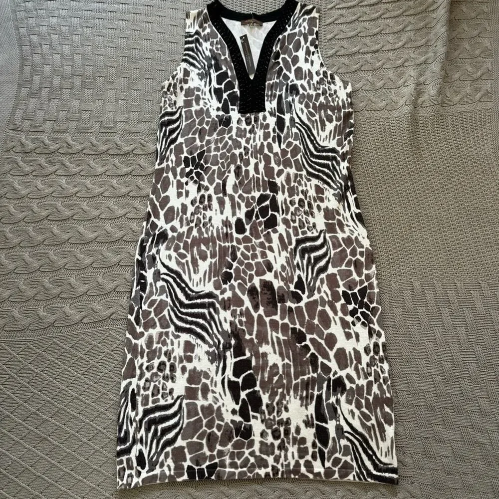 NWT Adrienne Vittadini Animal Print V Neck MIDI Dress ~ Medium